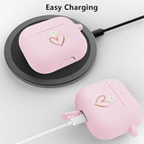 Compatible With Airpods 3 Case Cover 2021, Soft Silicone Case With Gold Heart Pattern For Airpods 3Rd Generation, Cute Butterfly Keychain For Girls Women (Pink)