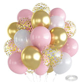 Pink White Gold Balloons 12" — Pastel & Confetti Set for Girls’ Party Decor