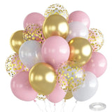 Pink White Gold Balloons 12" — Pastel & Confetti Set for Girls’ Party Decor