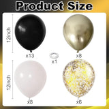 35pcs Black White Gold Balloons 12in with Metallic Confetti for Party Decor
