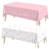 2Pcs A Sweet Little Girl Is On Her Way Tablecloths,Pink Bow Baby Shower Decorations Coquette Bow Plastic Table Cover Pink Bow Birthday Party Tablecloth For Girl Baby Shower Party Decor