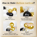 118pcs Black and Gold Balloon Arch Kit for Graduation, Birthday, and Parties