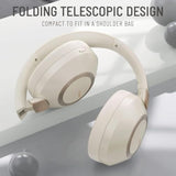 Bc6 Wireless Over Ear Headphones, 50H Playtime Foldable Lightweight Bluetooth Headsets, Deep Bass, Builtin Microphone, Memory Foam Earmuff, For Travel, Home Office (Beige White)