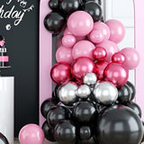 Pink Black Balloon Arch Kit, Pink Black Silver Balloon Garland Kit, Pi