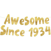 Pre-Strung Awesome Since 1934 Gold Glitter Banner - Funny 92Nd Birthday Decorations For Men And Women - Birthday Party Supplies And Gifts