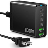 Fast Usb C Charging Station, Total 100W 6-Port Charger Block With 4 Usb-C And 2 Usb-A Ports Quick 3.0 Adapter Work For Iphone 16 15 14 13 Pro Max, Ipad, Galaxy, Pixel Portable Multiport Hub (Black)