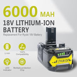 2Pack 6.0Ah Lithium Battery Replacement For Ryobi 18V Battery P103 Rb18L25