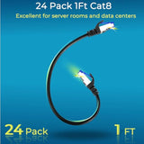 Patch Cables Cat8 1Ft (24 Pack) Slim, Cat 8 Ethernet Patch Cable 40G Support,
