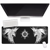 Viking Raven Rune Vegvisir Mouse Mat, 3D Print Tattoo Big Extended Desk Game Keyboard Pad With Non-Slip Base And Stitched Edge For Office & Home,Black,35.4" X 15.7"