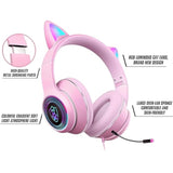 Cat Ear Gaming Headphones Wired Aux 3.5Mm With Led Light, Flashing Stereo Game Headphones Surround Sound Over-Ear Headsets With Microphone Fit Kids & Adult For Pc, Ps4, Switch, Mobile, Laptop