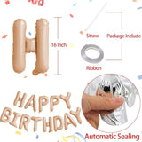 Beige Happy Birthday Balloons Banner,16 Inch Mylar Foil Letters Sign,Reusable Balloons For Women, Men, Boys & Girls Birthday Decorations Party Supplies