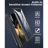 Galaxy Z Fold 4 Case with S Pen Holder & Card Holder & Hinge Protection, Built-in Screen Protector & Slide Camera Cover, Durable Wallet Phone Case for Samsung Z Fold 4 5G 2022 (Black)