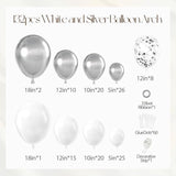 132pcs Silver White Balloon Arch Kit for Wedding Baby Shower Graduation Party Decor