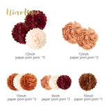 Fall Wedding Decor, 12PCS Rust Orange Brown Tissue Pom Poms