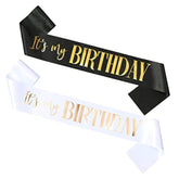 2 Pack It'S My Birthday Sash For Women Men Adult Girls Kids Happy Birthday Decorations Accessories Gifts Black And White Sashes With Gold And Rose Gold Lettering