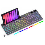Wireless Keyboard With 7-Color Rgb Backlit, Full-Size Computer Keyboard With Phone Tablet Holder, 2.4G Rechargeable Gaming Keyboard With Light Up Keys, Compatible With Mac, Windows (Grey)