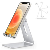 Adjustable Cell Phone Stand, Omoton Aluminum Desktop Cellphone Stand With Antislip Base And Convenient Charging Port, Fits All Smart Phones, Silver
