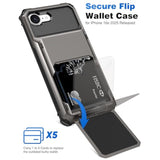 For Iphone 16E Wallet Case Hold 1 To 5 Credit Card Holder Flip Cover Slot Back Pocket Compartment Dual Layer Shockproof Bumper Anti-Scratch Protective Hard Shell For Iphone 16E Broze Gunmetal