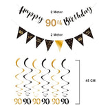 90Th Birthday Decoration Kit Happy 90Th Banner Swirls Streamers Black Gold