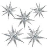 60Pcs Silver Star Balloons Birthday Decorations Explosion Mylar Balloons 12 Spike Balloon Large Foil Prom Balloon For Wedding Anniversary Christmas New Year Eve Party Backdrops Supplies