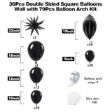 36pcs Black Square Foil Balloons Wall Backdrop with 79pcs Balloon Garland Arch Kit, Double Sided Balloons Set for Birthday Bridal Shower Anniversary New Year Graduation Party Decorations