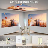 Mini Projector With Wifi And Bluetooth, 4K 1080P Support Portable Projector With Speaker, 110'' Big Screen Projection, Auto Keystone, 180° Rotatable Smart Projector For Phone/Tv Stick/Laptop