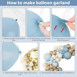 153Pcs Dusty Blue Balloon Garland Arch Kit, Different Sizes 18 12 10 5 Inch Blue White Sand Latex Metallic Confetti Gold Balloons For Boys Birthday Boho Baby Shower Party Decoration Supplies