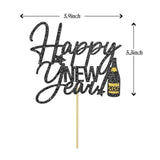 Happy New Year 2026 Cake Topper Black Glitter for Party Decorations