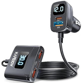 kapebow 78W Fast Charging USB C Car Charger, 5 Port Car Phone Charger with Voltage Display, 5FT Extention PD&QC 3.0 Type C Car Charger for Back Seat for iPhone iPad Samsung Pixel Phones