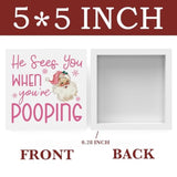 Funny Pink Christmas Bathroom Sign Wooden Box Decor for Home or Office