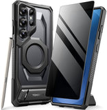 Magnetic for Samsung Galaxy S25 Ultra Case with Aluminum Alloy Stand, Privacy Screen Protector, Compatible with MagSafe, TPU Anti-slip Edge, Military