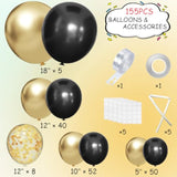 155pcs Black & Gold Balloon Garland Kit – Arch with Confetti Balloons
