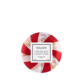 Voluspa Crushed Candy Cane, Mini Tin Candle, 4 oz, 25 Hour Burn Time, Coconut Wax for Clean Burning, Handcrafted in The USA