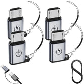 Micro Usb To Usb C Adapter (4 Pack),Type C Female To Micro Male Conversion Connector,With Lanyard Keychain,Compatible With Samsung Galaxy S7/S7 Edge,Micro Usb Devices (Gray)