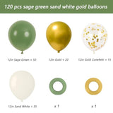 120Pcs Sage Green Balloons Kit, Sage Green Gold Sand White Party Balloons With Confetti Balloons For Birthday, Wedding, Baby Shower, Graduation Party Decorations