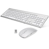 Wireless Keyboard And Mouse Combo, Ergonomic Usb Full Size Silent Keyboard With Number Pad For Windows Macos Computer Desktop Pc Laptop - Silver White