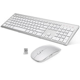 Wireless Keyboard And Mouse Combo, Ergonomic Usb Full Size Silent Keyboard With Number Pad For Windows Macos Computer Desktop Pc Laptop - Silver White