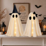 2 Pack 24 Inch Halloween Ghost Decorations, Light Up Ghosts with Witch Hats, DIY Spooky Ghost Decor with LED Lights for Porch Yard Lawn Garden Home Halloween Party