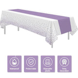 3-Pack White & Purple Dot Tablecloths, Disposable Party Table Covers (86×55")