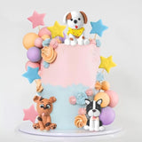 Dog Cake Topper Clay Figurines - Puppy Star Yellow Pink Purple Ball Cake Topper For Dog Theme Birthday Party Paw Cute Pet Party Baby Shower Supplies (Style 01)