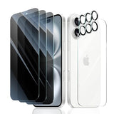 3+3+1-Pack, Privacy Screen Protector and Camera Lens Protector for iPhone 16 Plus with Back Tempered Glass Film, Anti-Spy, Dark Private Black