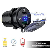 63W Usb C Car Charger Socket, 45W Pd Outlet 18W Qc3.0 Charger 12V Usb Cigarette Lighter Socket With Led Voltmeter For Car Rv Boat Marine Truck Motorcycle
