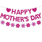 Mother's Day Decorations Banner - Happy Mothers Day Decor Sign with 3D Flower Garland Glitter, Pre-strung Hanging Bunting Banner for Mom Party Supplies, Home Wall Mantle Decor, Best Mom Ever Photo Backdrop, Rose Red