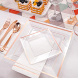 350Pcs Rose Gold Plastic Plates - Clear Rose Gold Disposable Dinnerware Sets For 50Guests Include 100 Plates 50 Cups 50Plastic Cutlery 50Napkins Perfect For Party&Wedding&Mother'S Day