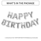 Happy Birthday Balloons Banner - 16 Inch Mylar Foil Balloon Letters & Reusable Silver Balloons Kit - Birthday Decorations & Party Favor Supplies