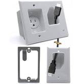 Datacomm Recessed Low Voltage Cable Plate with Recessed Power Kit - White - DATACOMM RECSSD CBL PLTE REMLDNG KT ELEC OTLT WHT (45-0021-WH-KIT)