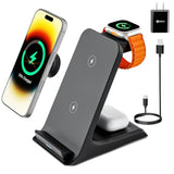 Wireless Charger For Thick Cases Of 10Mm/Otterbox/Popsocket Compatible, 3 In 1 Charging Dock For Iphone 16 15 14 13 12 Pro Max, Charging Station For Multiple Devices For Apple Watch/Airpods