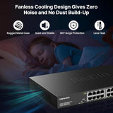 16 Port Full Gigabit Poe Switch With 2 *Gigabit Sfp Ports & Rj45 Ports, Unmanaged Plug And Play, High Power Total Budget 300W, 802.3Af/At Compliant, Fanless & Slience, Metal Housing, Rack Mount