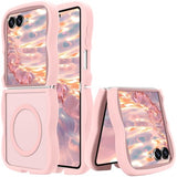 for Galaxy Z Flip7 Case, Curly Wavy Frame Hard Translucent Matte Clear Back Cover for Women Men Compatible with Magsafe Shockproof TPU Bumper