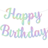 Glitter Iridescent Happy Birthday Banner - Pre-Strung 10 Feet, Happy Birthday Sign For Women Men Boys And Girls Iridescent Birthday Decorations